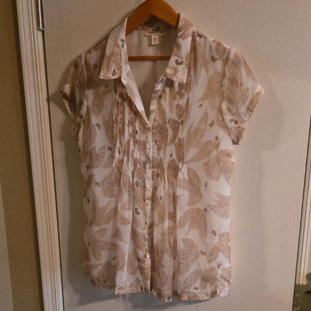 Coldwater Creek Cream Buttoned Pleated Blouse